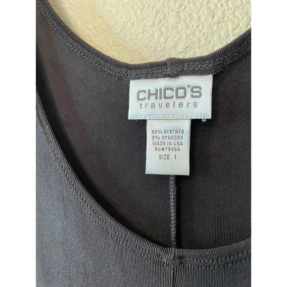 Chico’s Travelers Ribbed Stretchy Black U Neckline Midi Dress Size 1 (Medium) - Picture 3 of 11